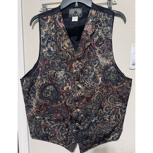 Vintage Spindle River Classics Western Vest Paisley Satin Mens Size L USA
